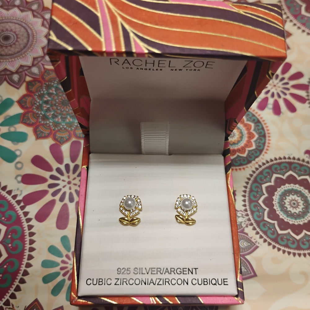 Rachel Zoe Gold and Silver Cubic Zirconia Earrings